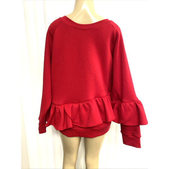 Ioana Ciolacu Ruffled Sweatshirt Pullover Long Sleeve Crew Neck Cotton Blend XL - Picture 8 of 11